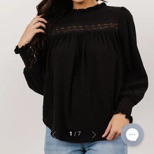 NWT black Baltic Born Revere Lace Top 100% cotton size Small